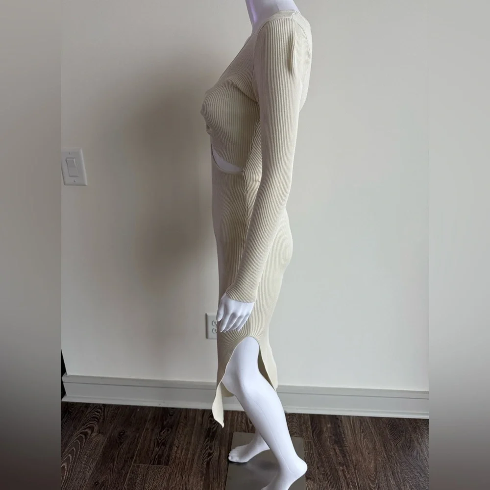 LILLY’S KLOSET Beige Sweater Bodycon Cutout Midi Dress
